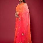 Orange & Pink Shaded Real Silver Work Saree | Pure Chiffon, Butta Design | Jaipurio Luxury Collection